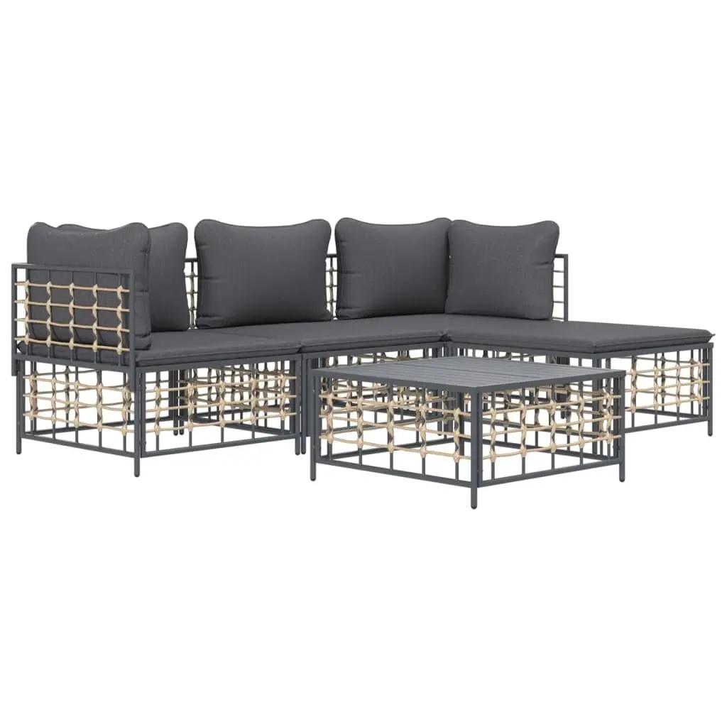 Outdoor Lounge Set 4 Piece Garden Furniture Poly Rattan with Cushions Anthracite