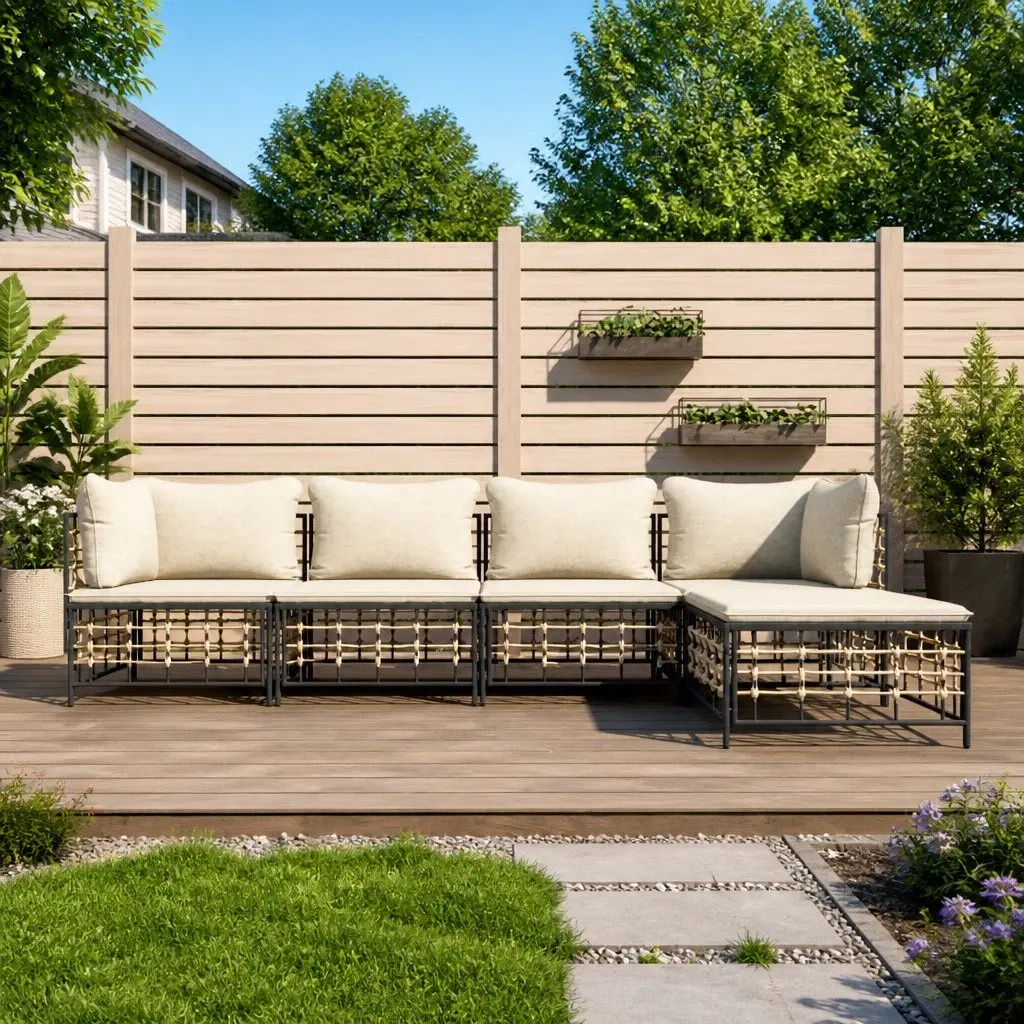 5 Piece Garden Lounge Set Outdoor Sofa Seating Anthracite Poly Rattan
