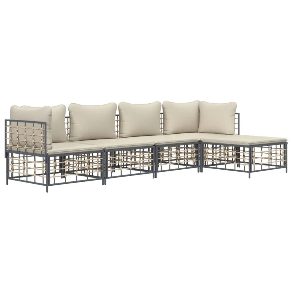 5 Piece Garden Lounge Set Outdoor Sofa Seating Anthracite Poly Rattan