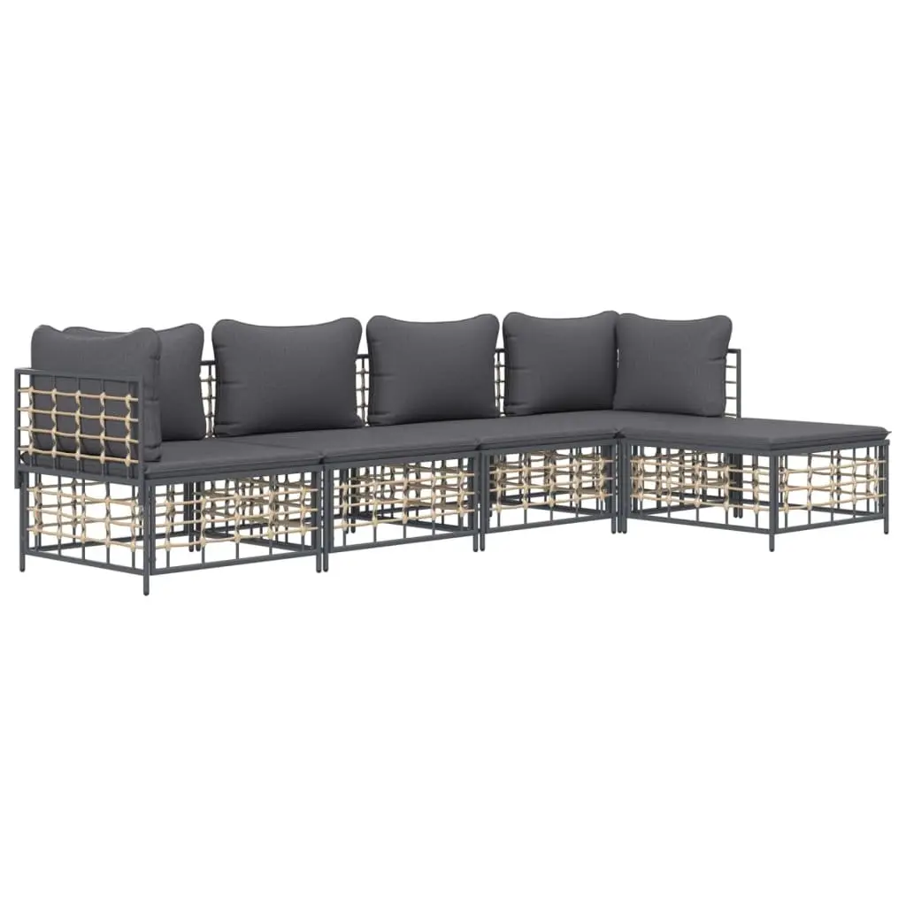 5 Piece Garden Lounge Set Outdoor Furniture Anthracite Poly Rattan with Cushions