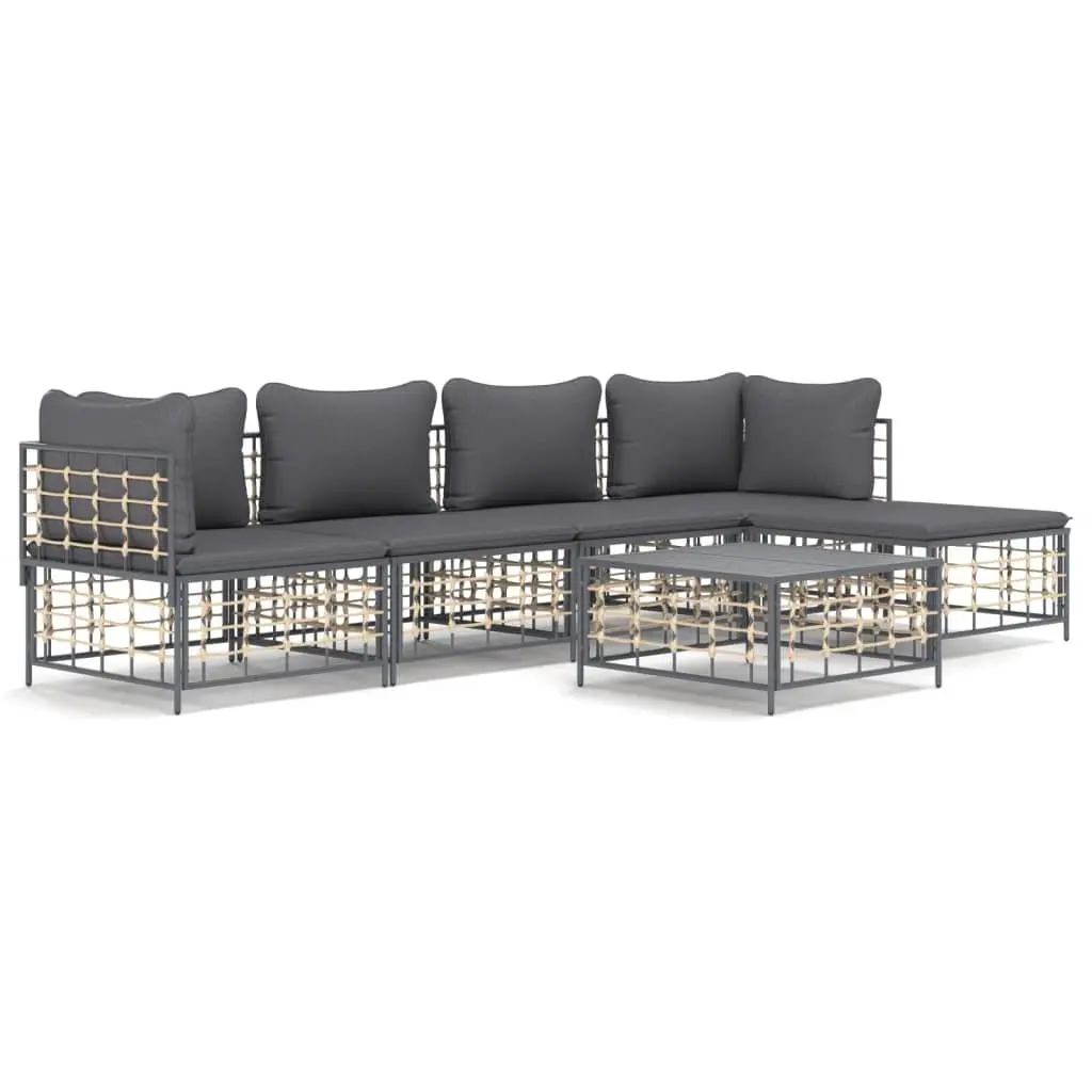 6 Piece Outdoor Lounge Set Garden Furniture Anthracite Poly Rattan Sofa