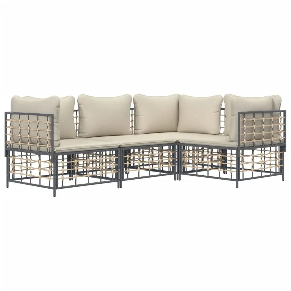 Garden Lounge Set 4 Piece Outdoor Sofa Anthracite Poly Rattan with Cushions