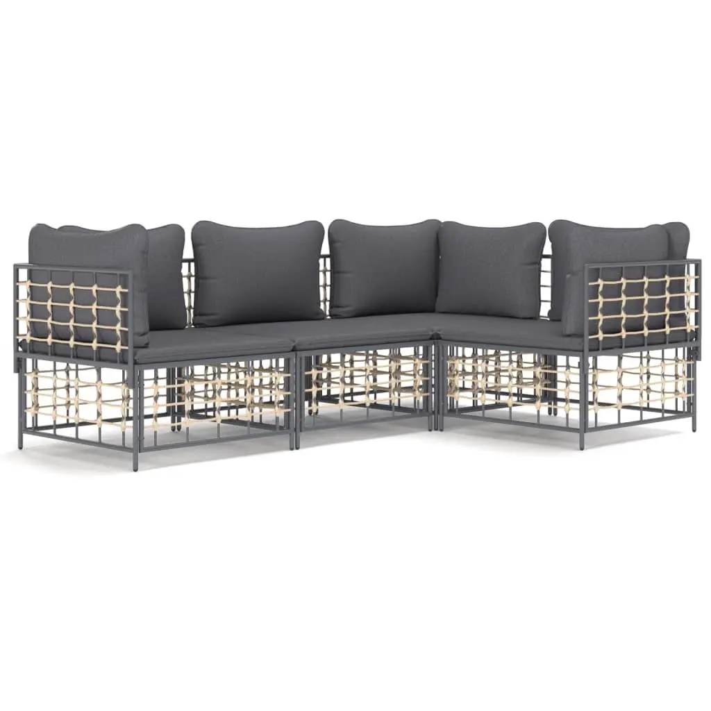 Garden Lounge Set Outdoor Seating 4 Piece Poly Rattan Anthracite with Cushions