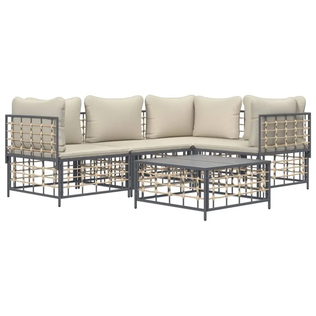 Outdoor Lounge Set Garden Furniture 5 Pieces Modular Poly Rattan Sofa with Cushions Anthracite