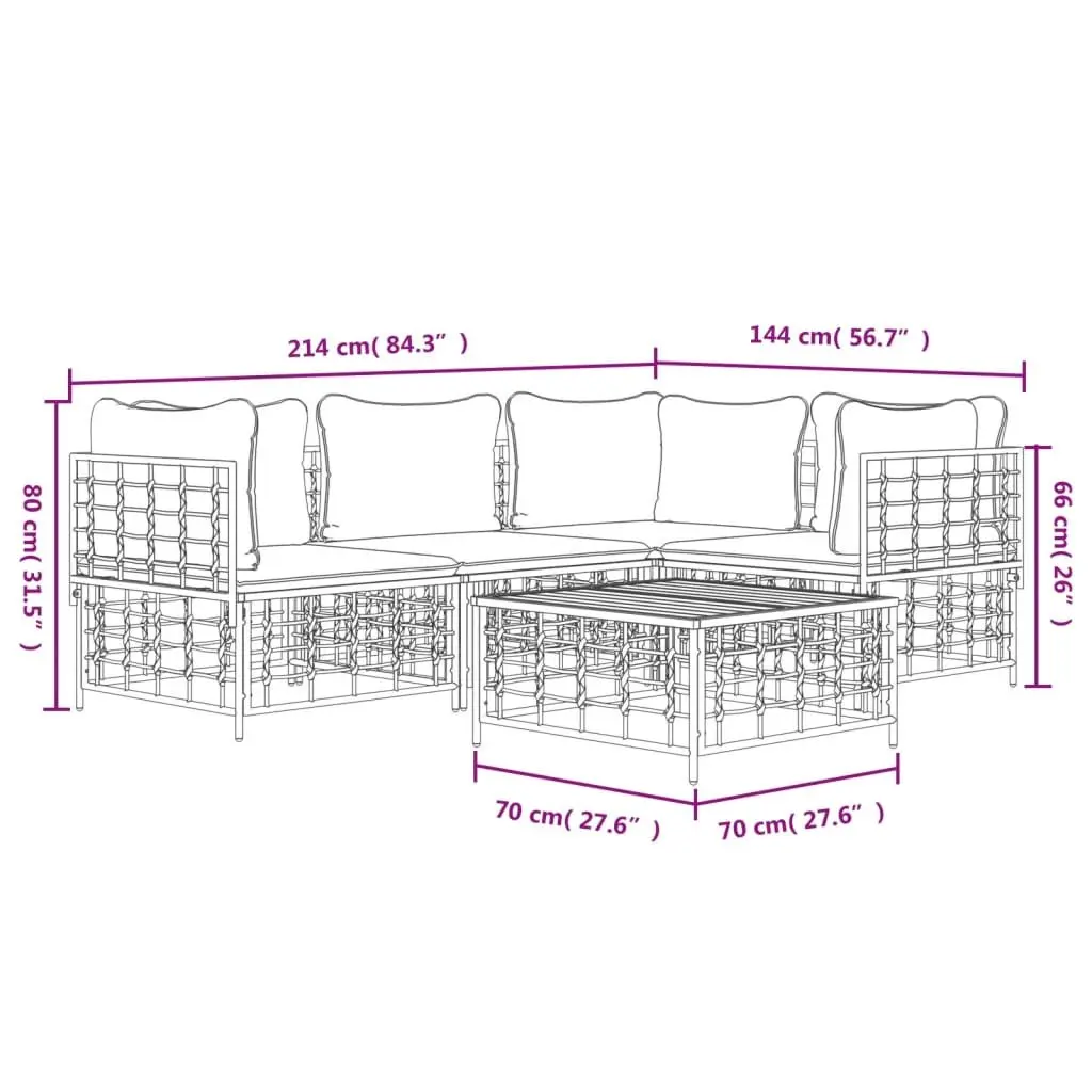 Outdoor Lounge Set Garden Furniture 5 Pieces Modular Poly Rattan Sofa with Cushions Anthracite