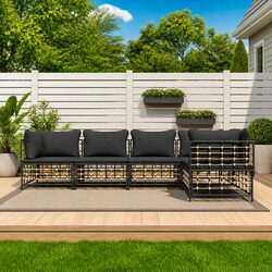 5 Piece Garden Lounge Set Outdoor Sofa Sectional with Cushions Anthracite