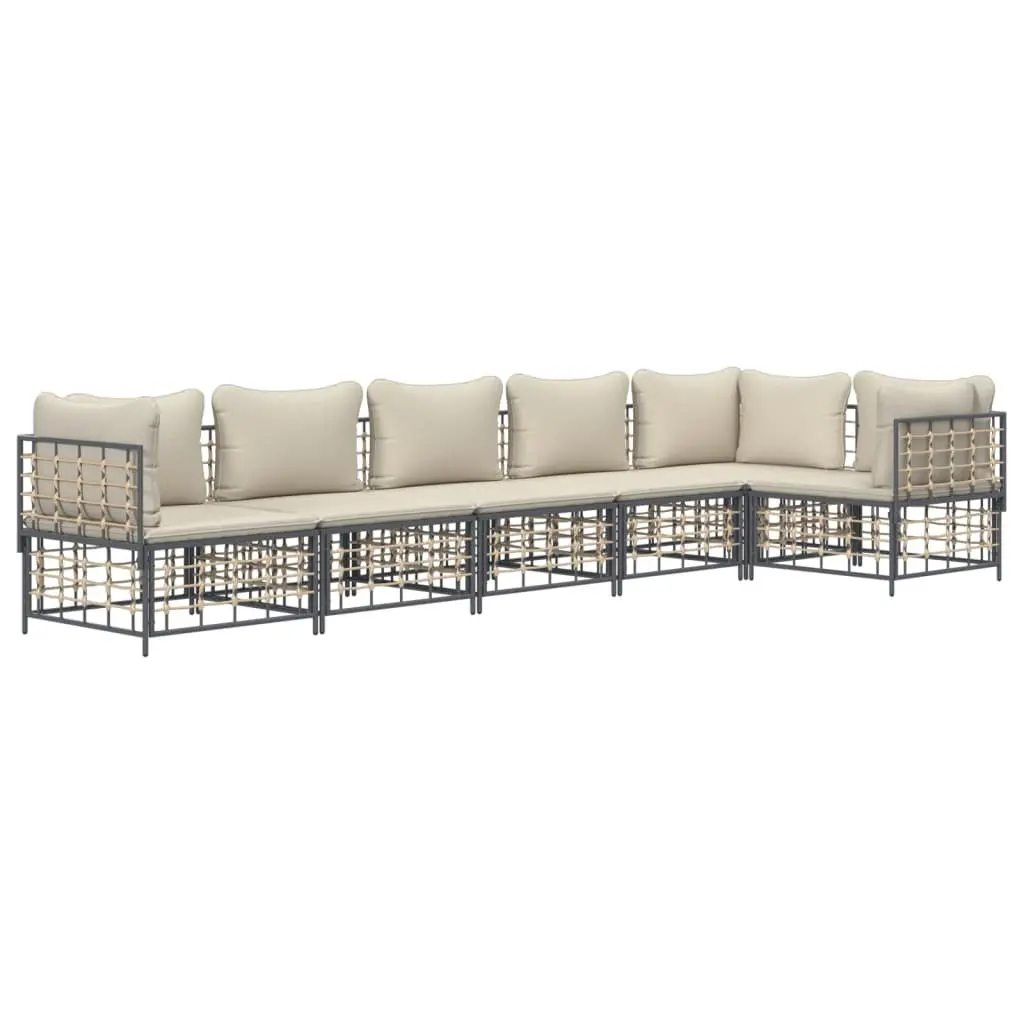 Garden Lounge Set Outdoor Seating 6 Piece Modular Poly Rattan Cushions Anthracite