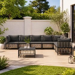 Garden Lounge Set 8 Piece Outdoor Sofa with Cushions Poly Rattan Anthracite