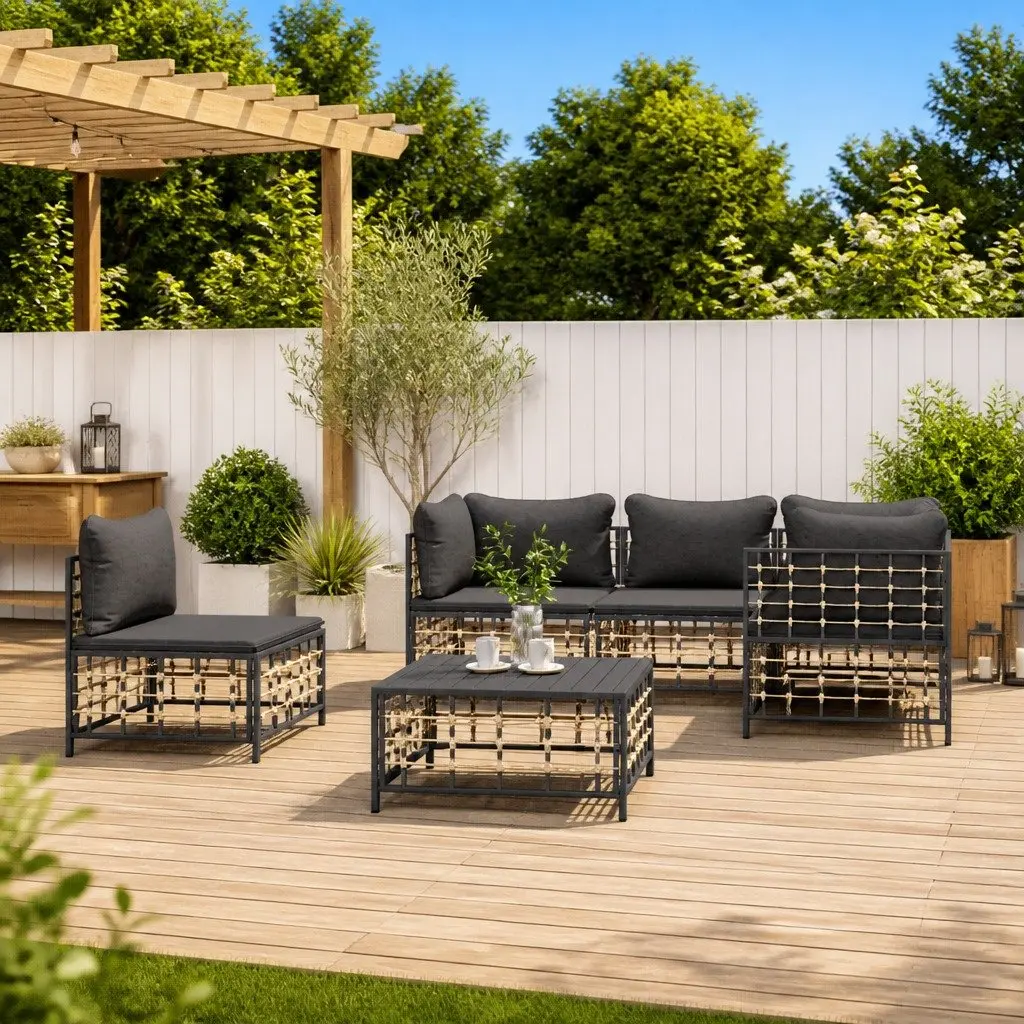 Garden Lounge Set 6 Piece Modular Seating Anthracite Poly Rattan with Cushions