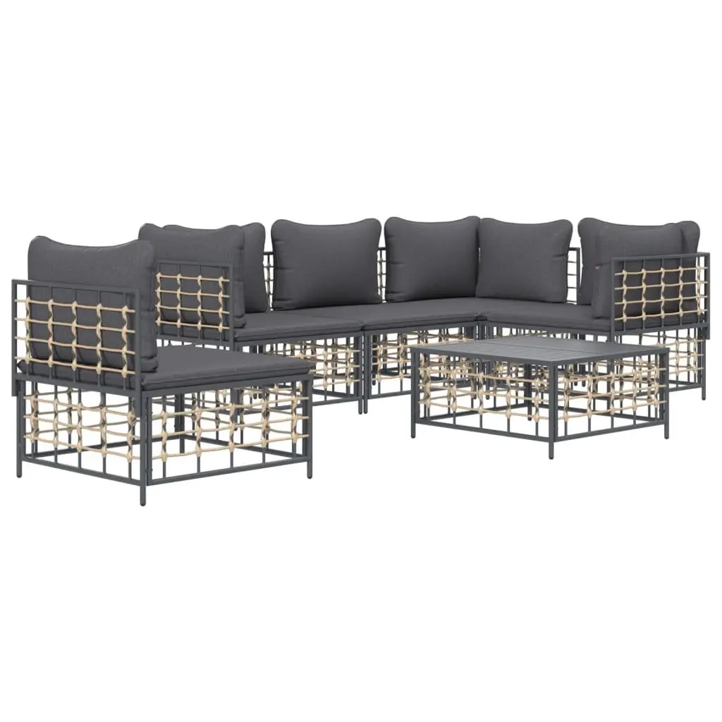 Garden Lounge Set 6 Piece Modular Seating Anthracite Poly Rattan with Cushions