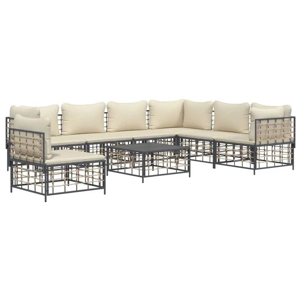 Outdoor Lounge Set 8 Piece Garden Furniture Modular Poly Rattan Sofa with Cushions Anthracite