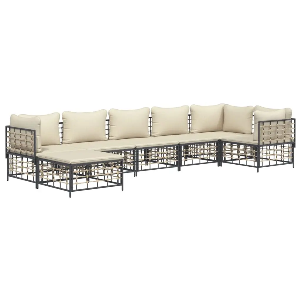 7 Piece Garden Lounge Set Outdoor Sofa Sectional with Cushions Anthracite