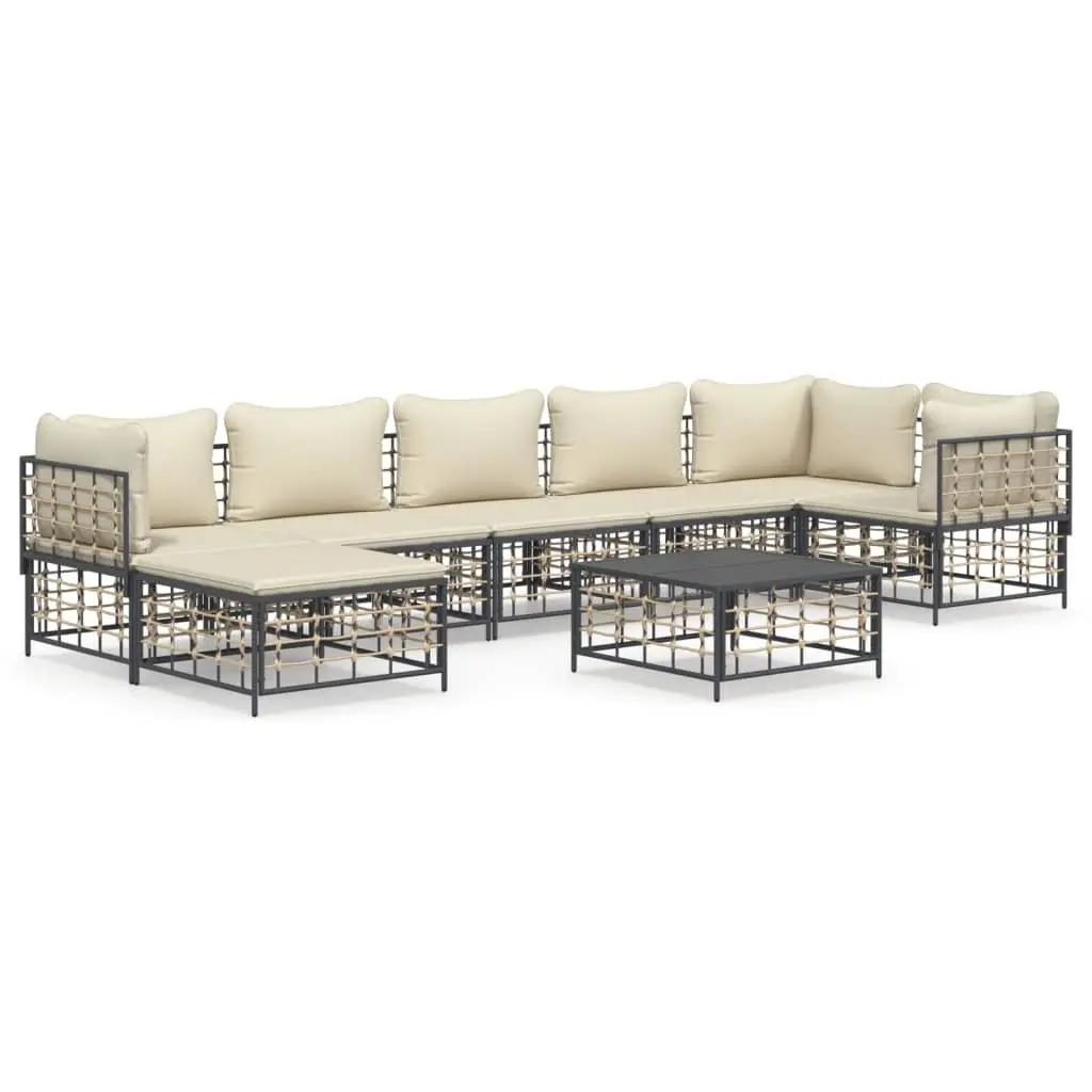 8 Piece Outdoor Lounge Set Garden Furniture Poly Rattan Sofa with Cushions Anthracite