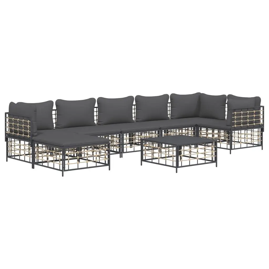 Outdoor Lounge Set 8 Piece Garden Furniture Cushions Anthracite Poly Rattan