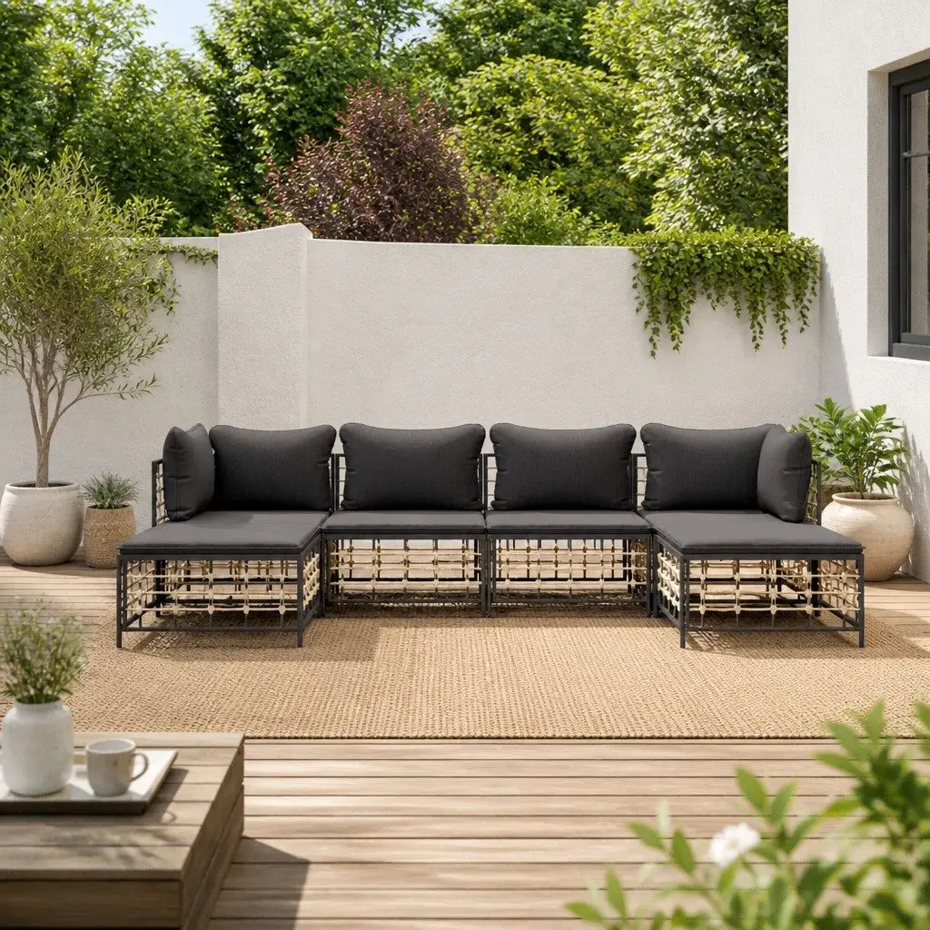 Outdoor Garden Lounge Set 6 Piece Modular Seating with Cushions Anthracite