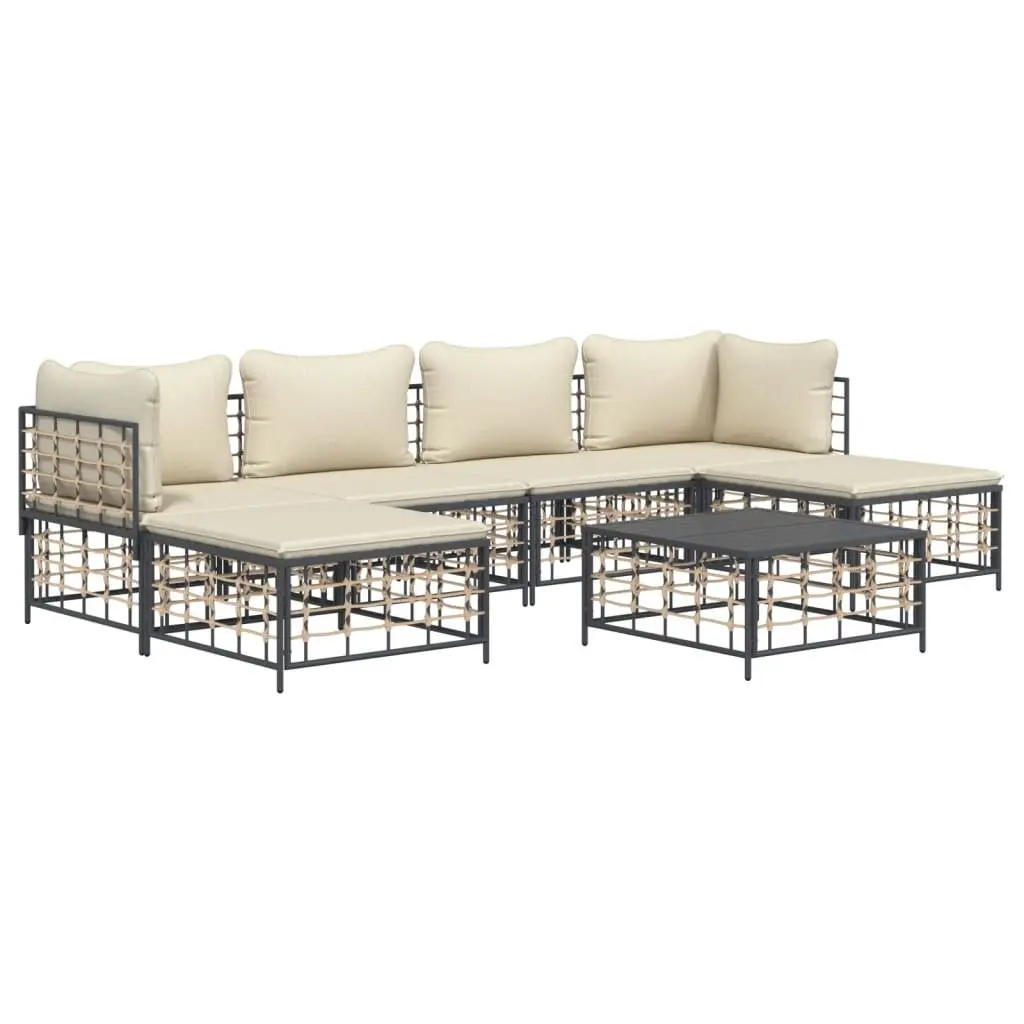 7 Piece Garden Lounge Set Anthracite Poly Rattan Cushions Coffee Table