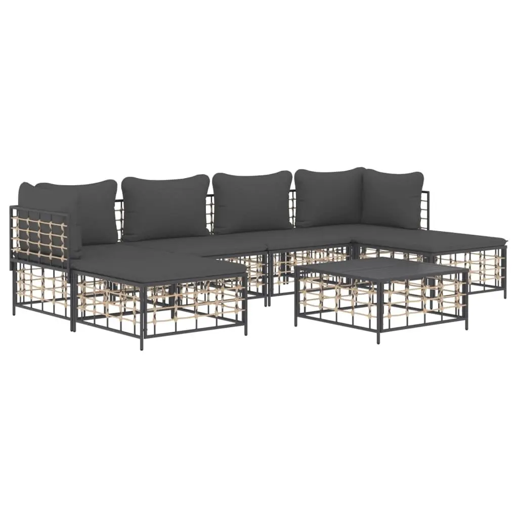 7 Piece Garden Lounge Set Outdoor Sofa Anthracite Poly Rattan with Cushions