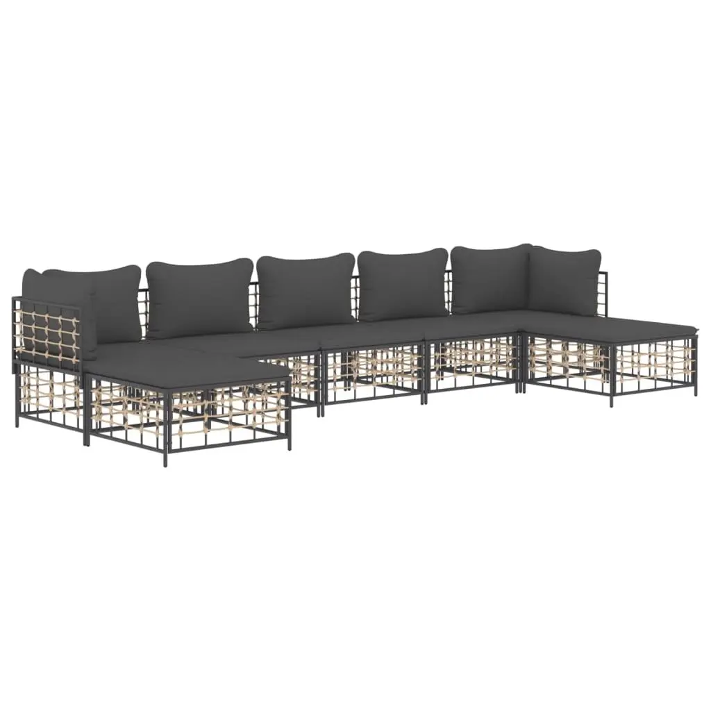 7 Piece Garden Lounge Set Outdoor Furniture Modular Anthracite Poly Rattan Cushions