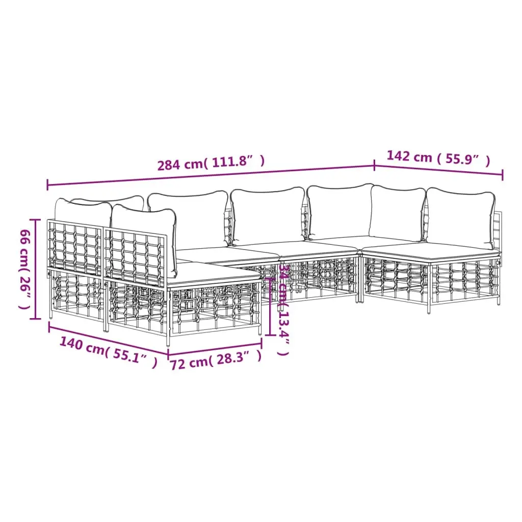 Garden Lounge Set 6 Piece Outdoor Seating Modular Poly Rattan Cushions Anthracite