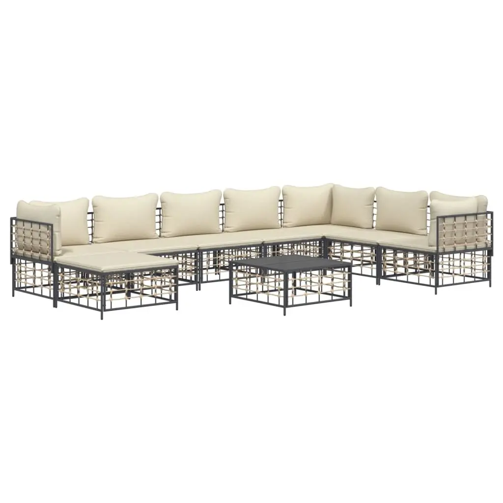 9 Piece Garden Lounge Set Poly Rattan Outdoor Seating with Cushions Anthracite