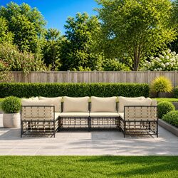 Outdoor Garden Lounge Set 6 Piece Poly Rattan Sofa with Cushions Anthracite