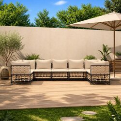 Outdoor Garden Lounge Sofa Set 7 Piece Poly Rattan Modular Seating with Cushions
