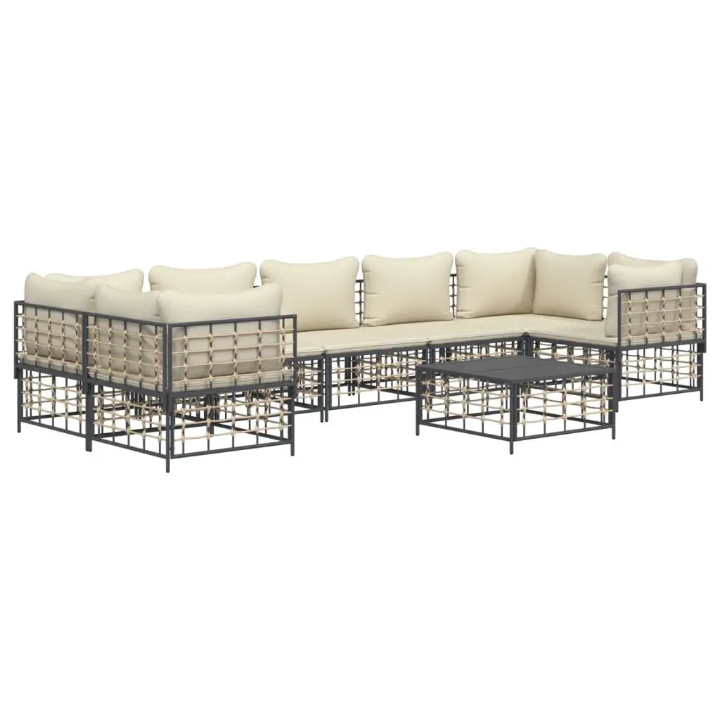 8 Piece Garden Lounge Set Outdoor Sofa Sectional Modular Anthracite Poly Rattan with Cushions