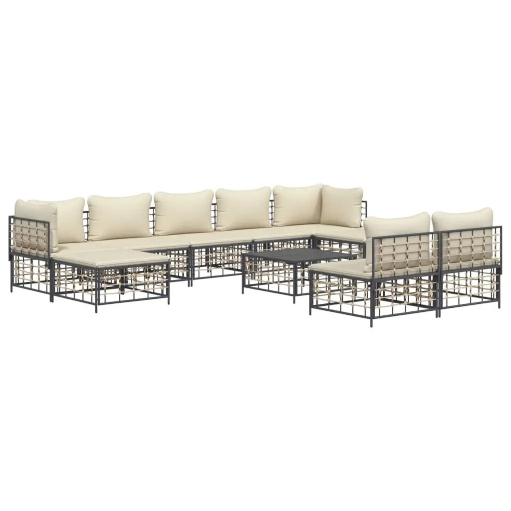 10 Piece Outdoor Garden Lounge Set Modular Sectional Sofa with Cushions Anthracite