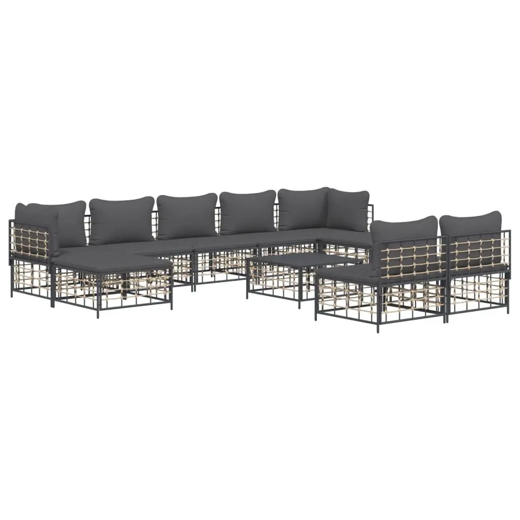 10 Piece Outdoor Garden Lounge Set Poly Rattan Sofa Seating Anthracite