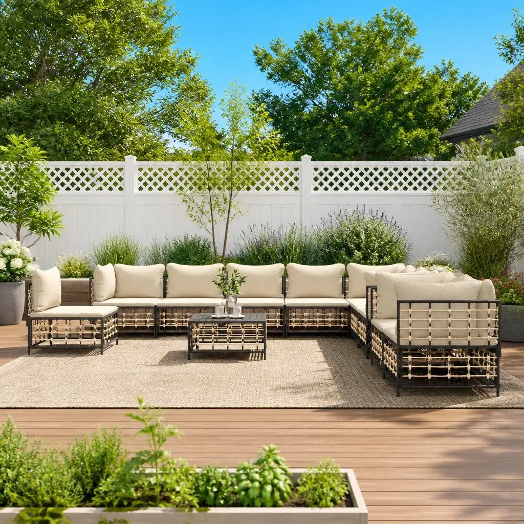Outdoor Lounge Set 11 Piece Garden Furniture Modular Poly Rattan Sofa with Cushions Anthracite