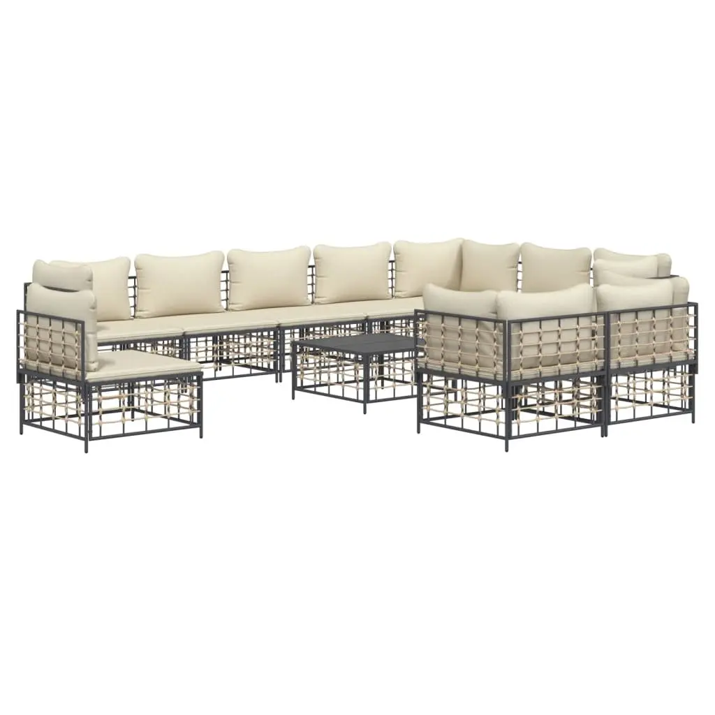 Outdoor Lounge Set 11 Piece Garden Furniture Modular Poly Rattan Sofa with Cushions Anthracite
