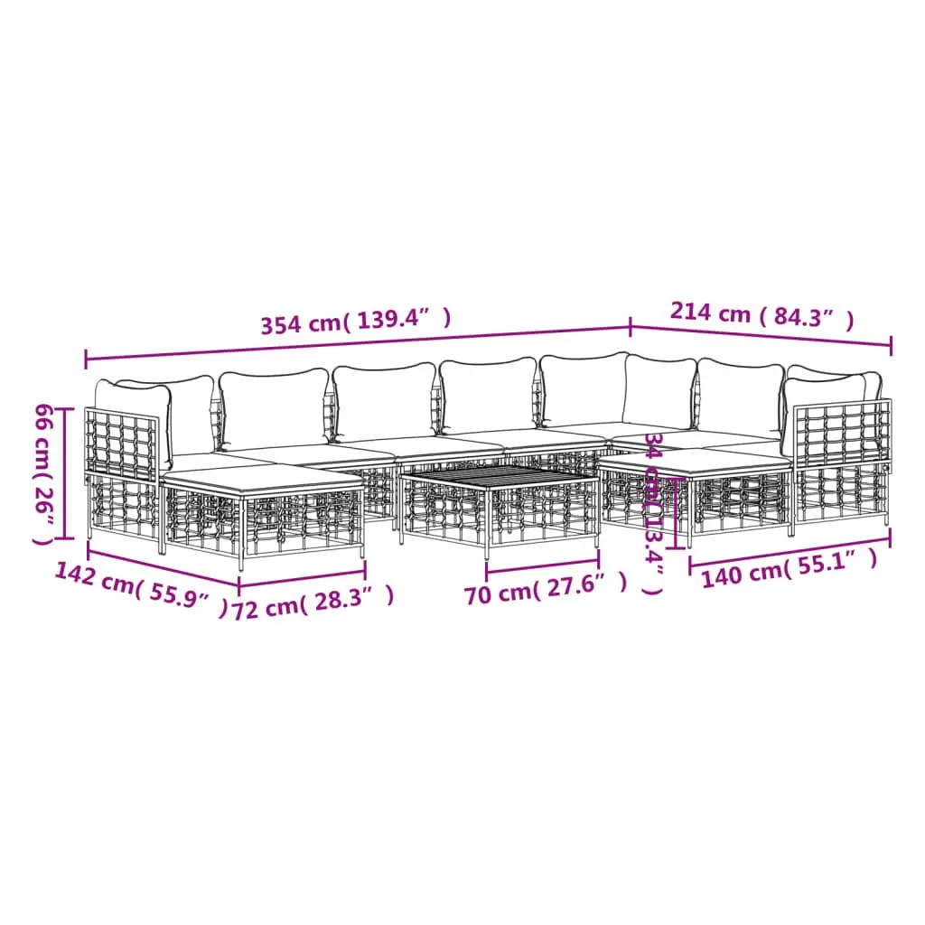 Garden Lounge Set 10 Piece Outdoor Furniture Poly Rattan Anthracite