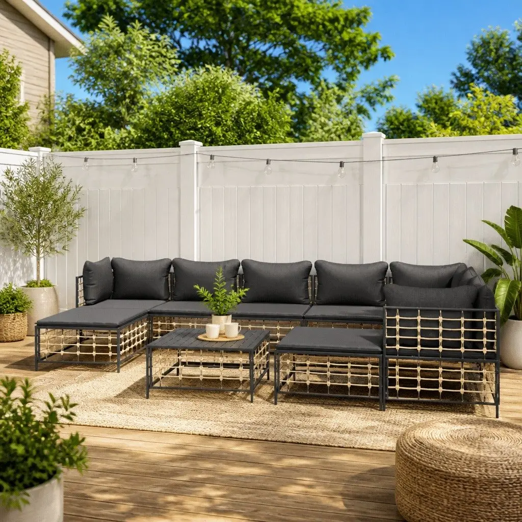 Garden Lounge Set 10 Piece Outdoor Furniture Modular Poly Rattan Anthracite