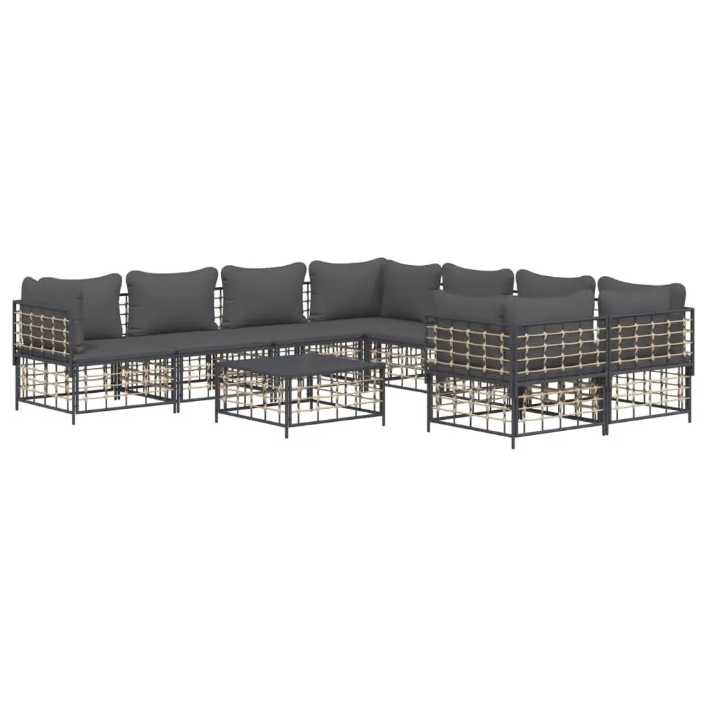 9 Piece Outdoor Lounge Set Garden Furniture Poly Rattan Sofa with Cushions Anthracite