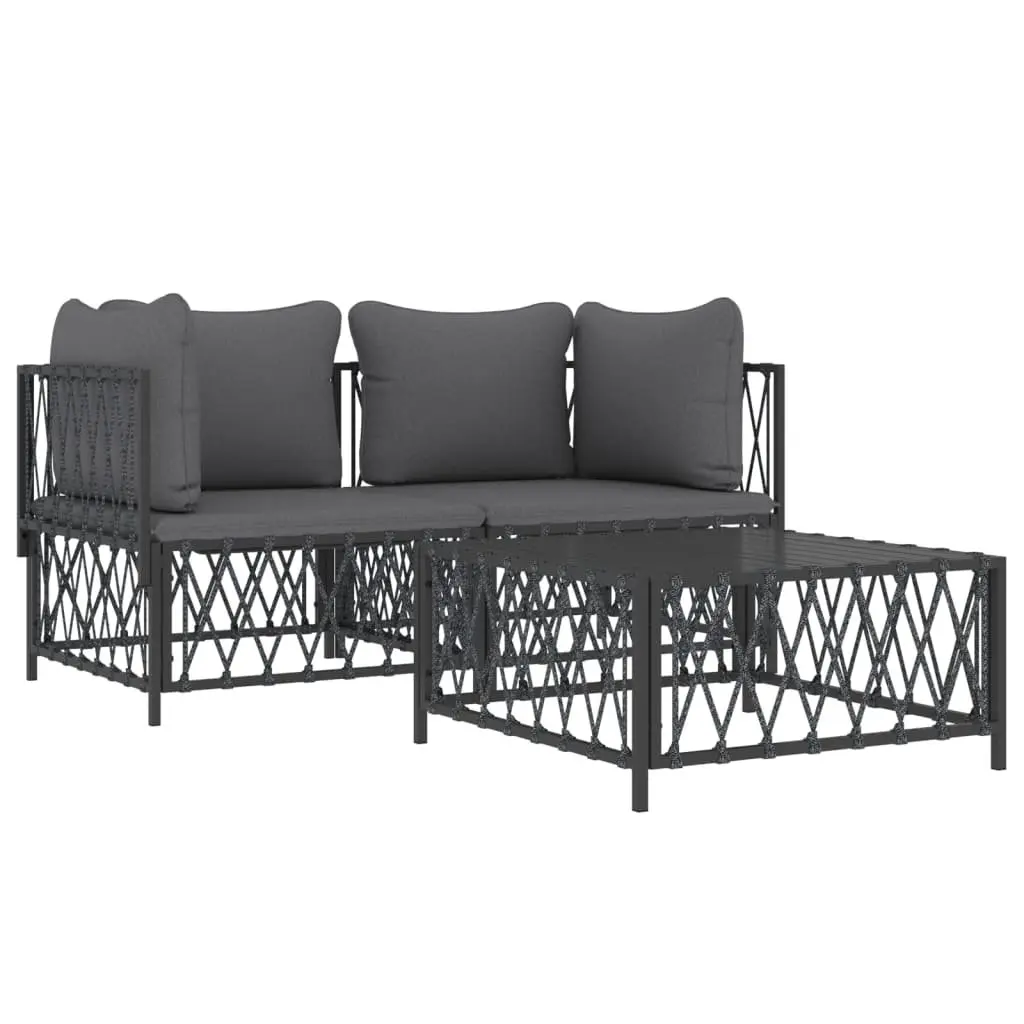 Garden Lounge Set Outdoor Furniture 3 Piece Anthracite Steel Frame Cushions