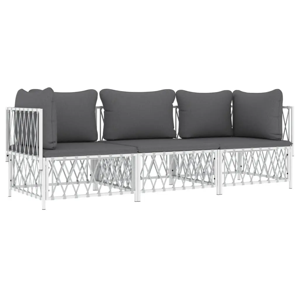 Garden Lounge Set Outdoor Sofa 3 Piece White Steel Frame with Cushions