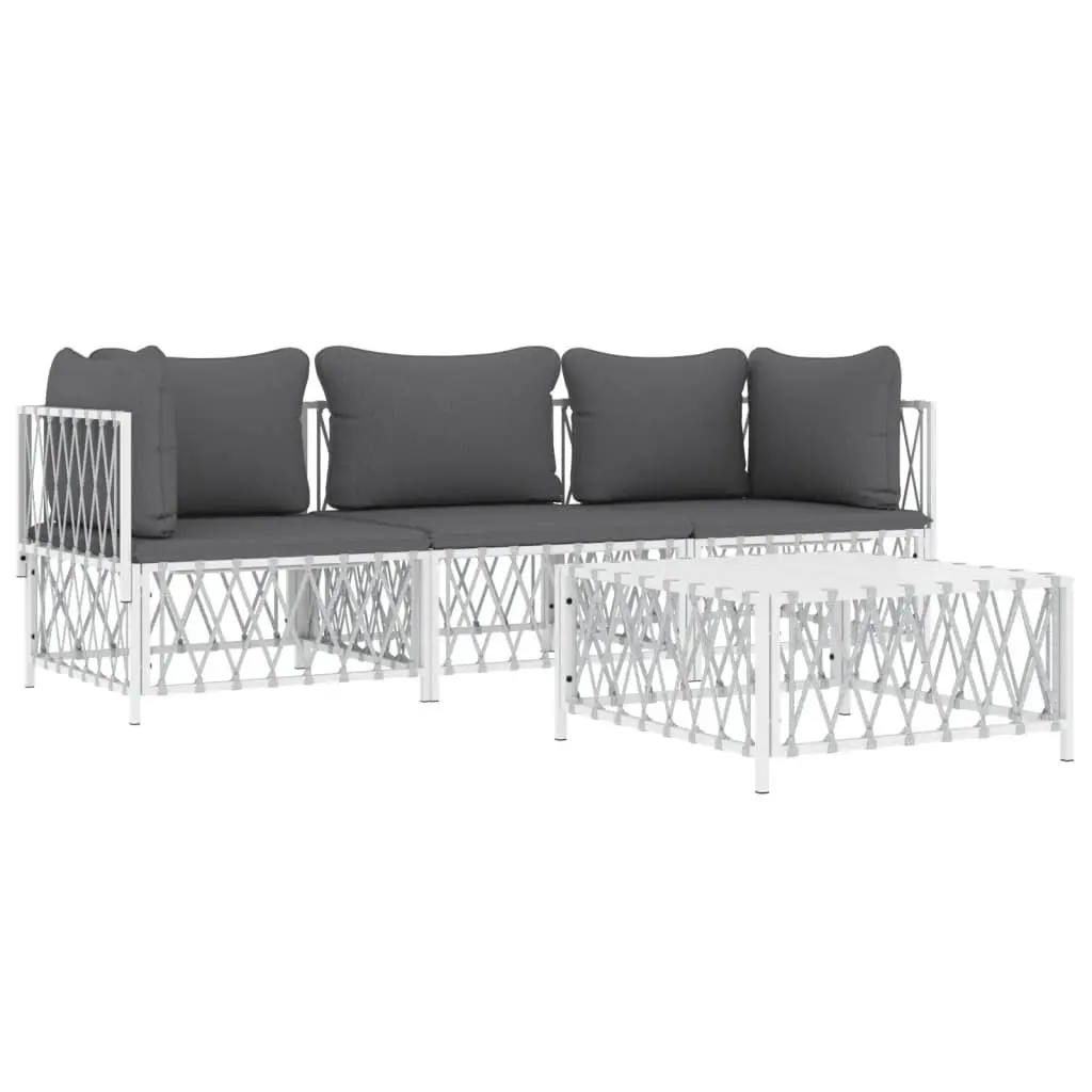 Garden Lounge Set Outdoor Furniture 4 Piece White Steel Frame Cushions