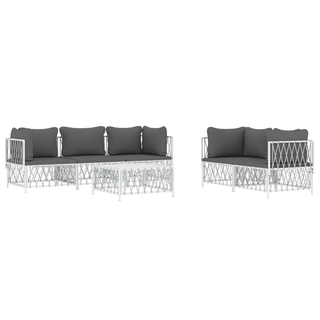 Garden Lounge Set 6 Piece Outdoor Furniture Cushioned Sofa White Steel Frame