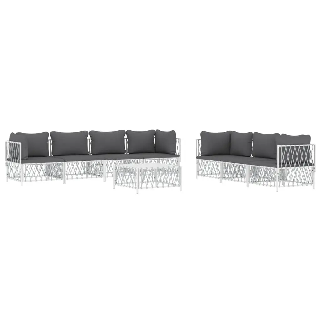 Outdoor Lounge Set 8 Piece Modular Sofa White Steel Frame