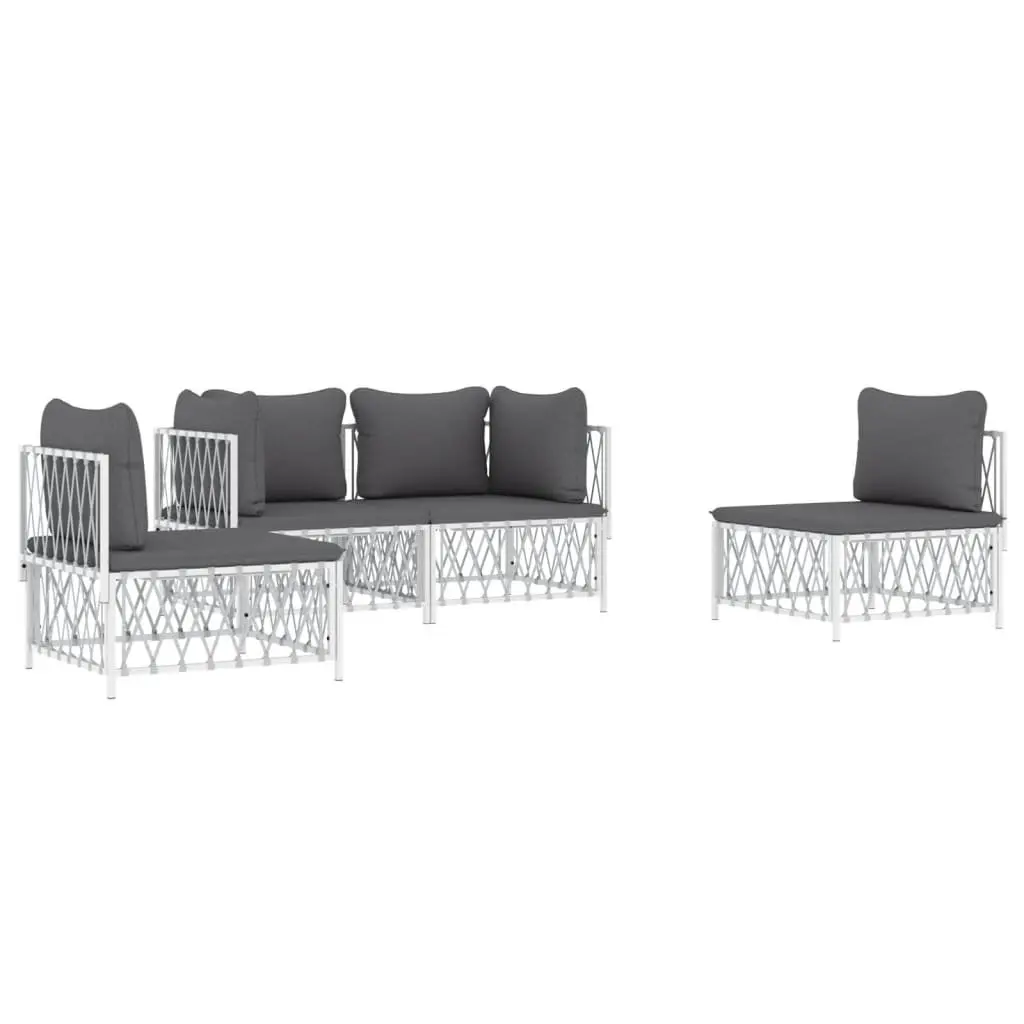 Garden Lounge Set 4 Piece Outdoor Furniture White Steel Frame Cushions