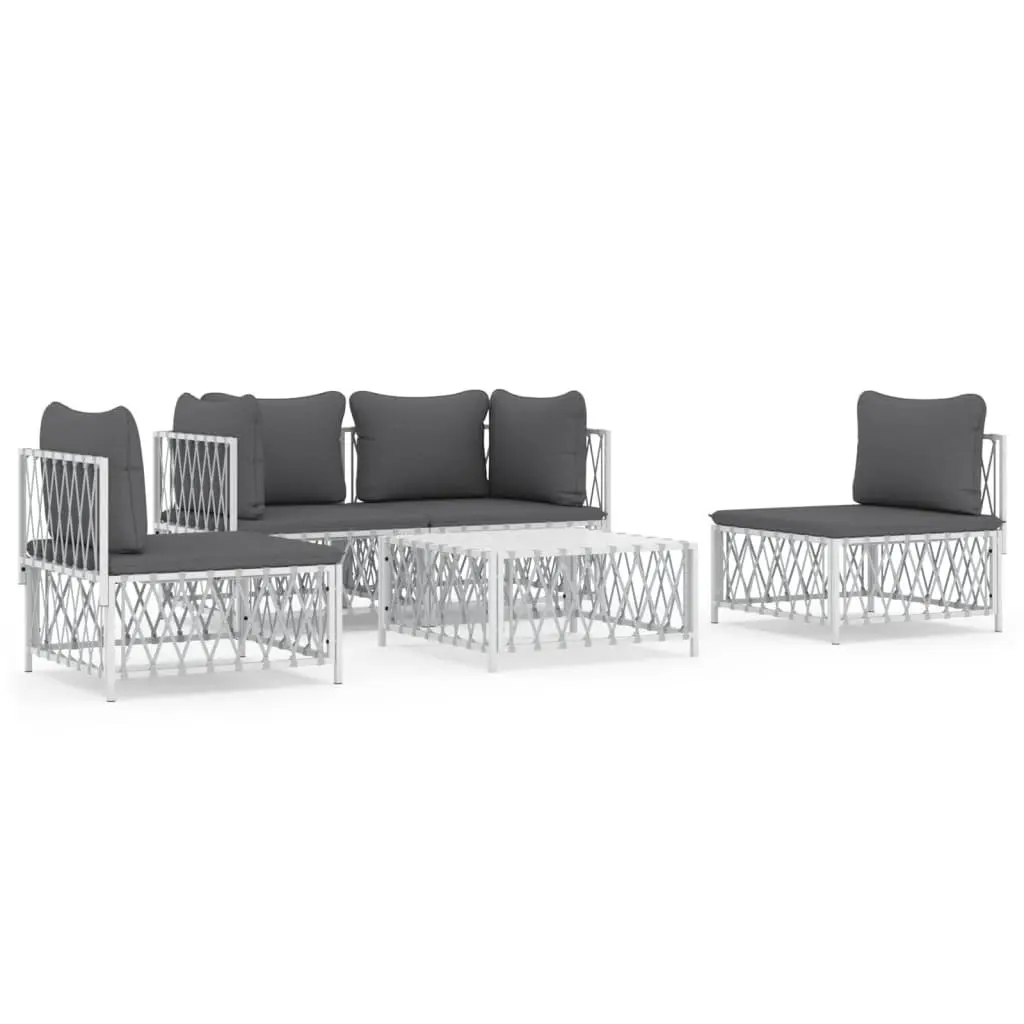 Garden Lounge Set 5 Piece Outdoor Furniture Modular White Steel Frame Cushions