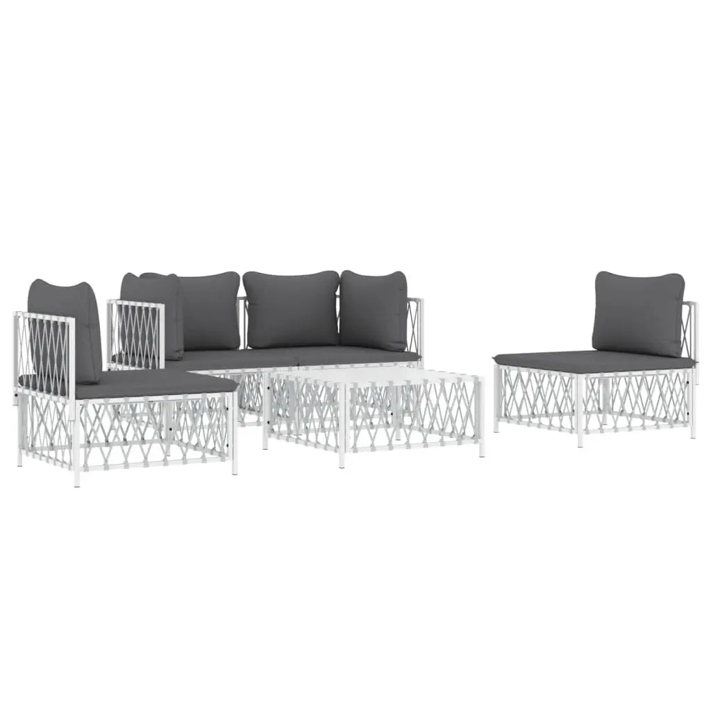 Garden Lounge Set 5 Piece Outdoor Furniture Modular White Steel Frame Cushions
