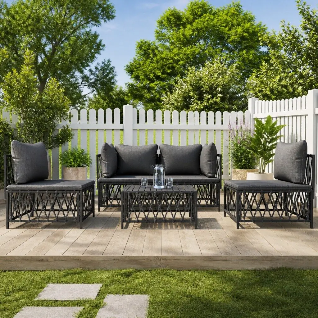 Outdoor Furniture 5 Piece Lounge Set Modular Anthracite Steel Frame with Cushions