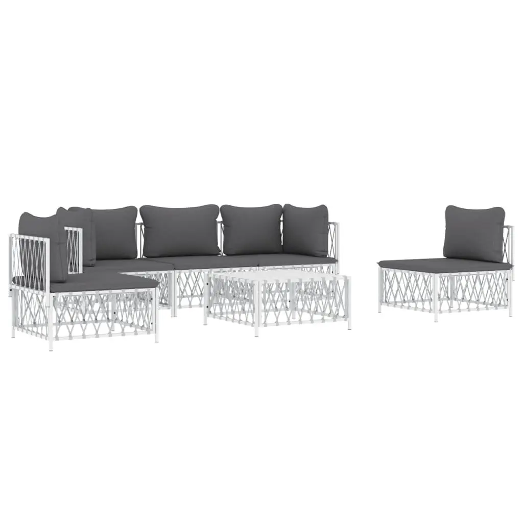 Garden Lounge Set 6 Piece Outdoor Furniture Modular Sofa White with Cushions