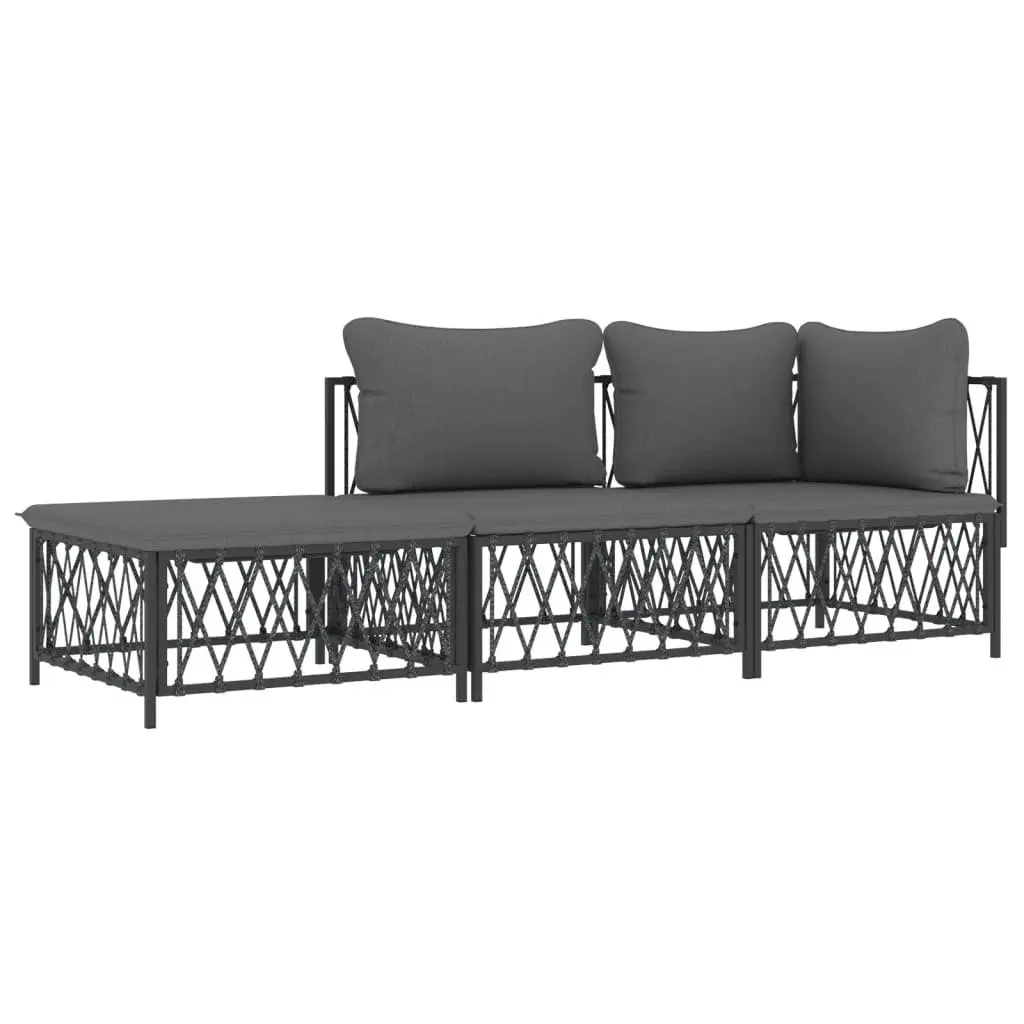 3 Piece Outdoor Garden Lounge Set Sofa with Cushions Anthracite Steel