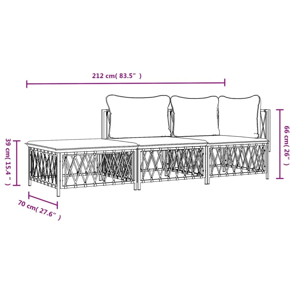 3 Piece Outdoor Garden Lounge Set Sofa with Cushions Anthracite Steel
