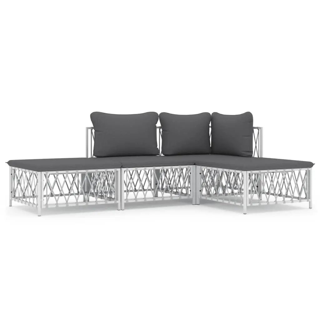 4 Piece Garden Lounge Set Modular Outdoor Furniture White Woven Fabric Cushions