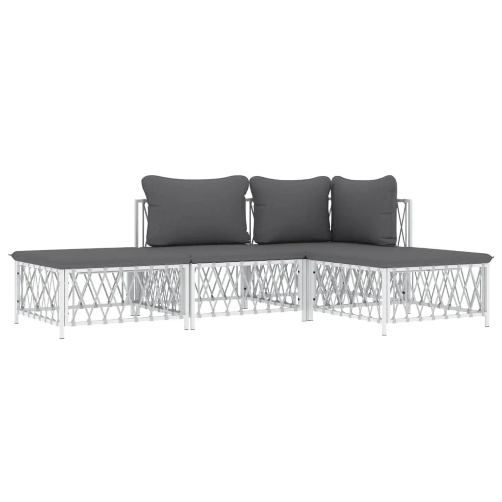 4 Piece Garden Lounge Set Modular Outdoor Furniture White Woven Fabric Cushions