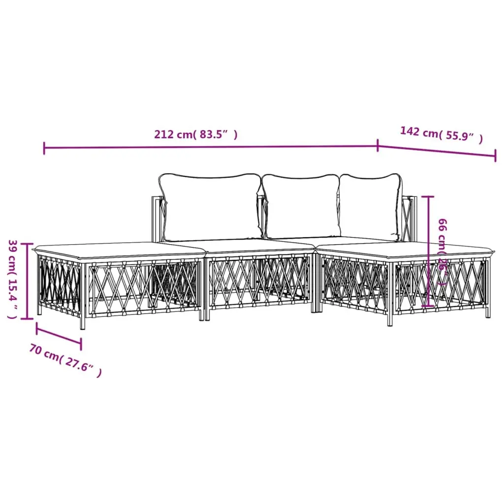 4 Piece Garden Lounge Set Modular Outdoor Furniture White Woven Fabric Cushions