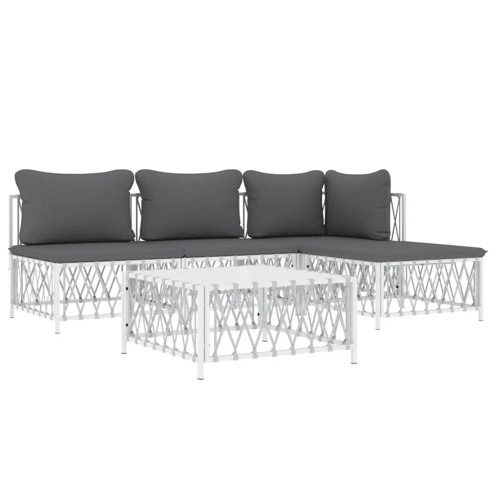 5 Piece Outdoor Garden Lounge Set Modular Sofa White Steel Frame Cushions